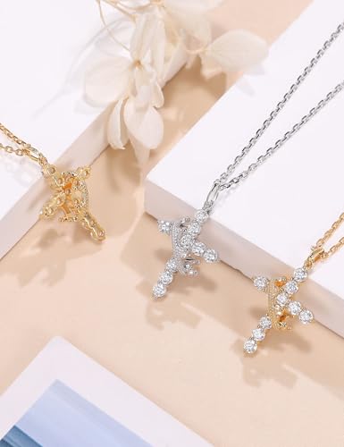 Moissanite Cross Necklace with Crown for Women Sterling Silver Pendant Christian Faith Chain Jewelry Gifts4