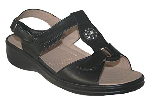 Footloose.Shoes - Sandales d'été légères avec Sangles de Fermeture Tactile pour Femme - Tailles 3-8 - Noir - Black Star, 36 EU Cover