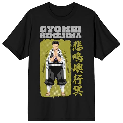 Demon Slayer Gyomei Himejima Adult Black Crew Neck Short Sleeve T-Shirt