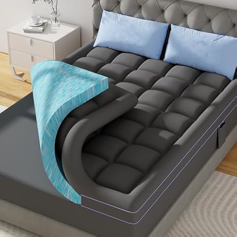 ABENE 3 Inch Dual Layer Memory Foam Mattress Topper King, 2 Inch Memory Foam Plus 1 Inch Down Alternative Pillowtop Mattress Pad, with Bedside Pocket, Support for Back Pain (King, Gray) Cover