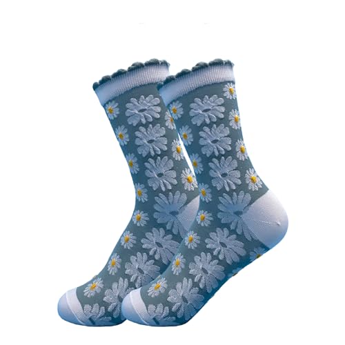 Image of 5 Pairs Floral Socks Women Trendy Flower Socks Embroidered Vintage,Girls Cute Sweet Nordic Textured Cotton Socks
