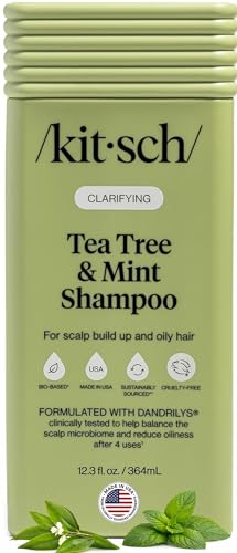 Image of Kitsch Clarifying Tea Tree & Mint Liquid Shampoo for Women & Men - Clarifying Shampoo with Peppermint & Tea Tree Oil for Oily Hair & Scalp Buildup - Clean Color-Safe Hair Care, Made in USA - 12.3 oz