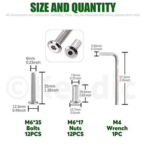 Keadic 25 Pcs M6 X 35Mm Socket Cap Bolts Barrel Nuts Kit With Hex Key, Silver Binding Screws Stud Posts Assortment Kit Countersunk Furniture Crib Bolts For Bed Chair Table Cabinet #TOP1