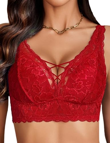 Image of Avidlove Lace Bralette for Women Sexy Unpadded and Unlined Wireless Bra V Neck Criss Cross Everyday Lingerie Bralettes