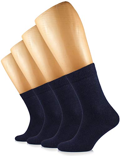 Hugh Ugoli Solid Color Women's Cotton Dress Socks Crew, Dark Navy Blue/Marina, 4 Pairs, Shoe Size: 6-9
