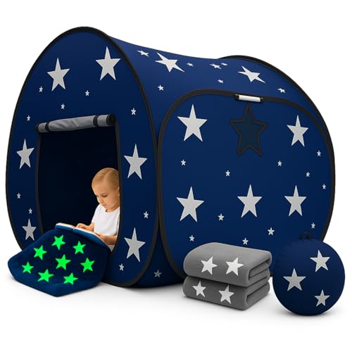 ByeAnxiety Big Sensory Tent for Kids with Autism - 47x47x47in Star Pop up Play Tent with Fluorescent Blanket Helps Autism, ADHD, SPD Kids & Adults Relax, Autistic, Play Tents with Star Bag & Window