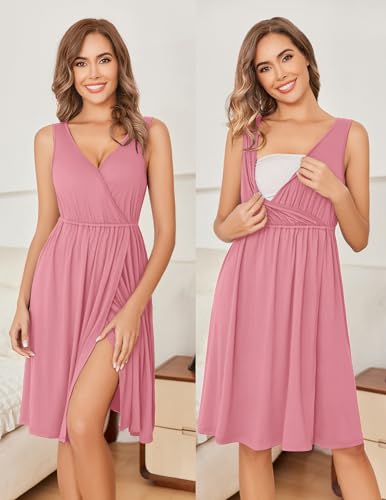 Image of Ekouaer Maternity Nursing Gown and Robe Set Labor Delivery Nursing Nightgowns for Breastfeeding Pregnancy Clothes
