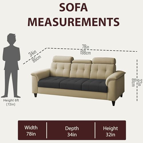 Image of Casaliving Ella 3 Seater Sofa Set for Living Room (Cream Black Colour Fabric) Premium Fabric Sofa