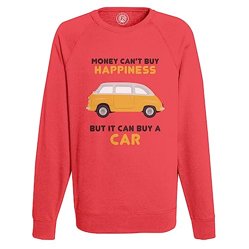 Sweat Shirt Homme Vintage Car gris en coton col rond imprimé Money Can't Buy Happiness