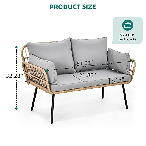 Yitahome MAYIH0009705MA Patio Loveseat, All-Weather Wicker Rattan 2 Seater Sofa With Cushions & Lumbar Pillows, Outdoor Patio Furniture Set thumb #1