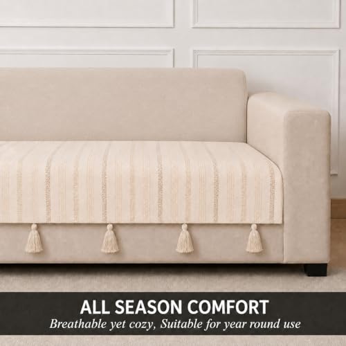 Image of STITCHNEST 'Nomad Weave Collection' 1 Seater Sofa Cover|Elegant Jacquard Fabric, Decorative Tassels, Washable & Durable for Modern Living60