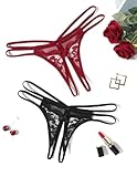 Avidlove Women Lace Panties Floral Lace Briefs Mesh Hollow Out G-String Thongs T-back Underwear Black/Wine Red L