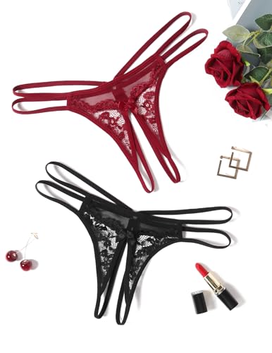 Image of Avidlove Women Lace Panties Floral Lace Briefs Mesh Hollow Out G-String Thongs T-back Underwear 1-4 Pack