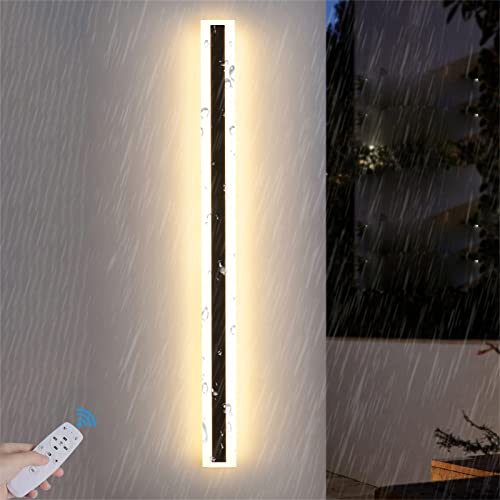 Aplique de pared interior exterior LED con mando a distancia Lámpara de pared regulable Tiras largas negras Aplique de pared para jardín exterior Aluminio Acrílico Impermeable IP65 Illuminaz