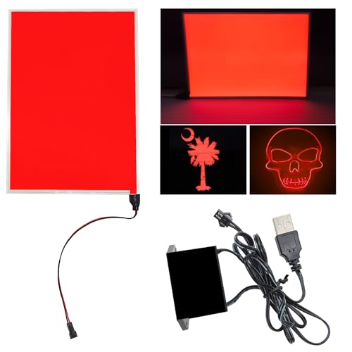 Image of El Panel Backlight 8.2 x 5.9 Inches Electroluminescent Sheet Light DIY Cuttable Backlight Paper Lamplamp Sheet Neon for Cosplay Party Decoration Luminous Piece (Red)