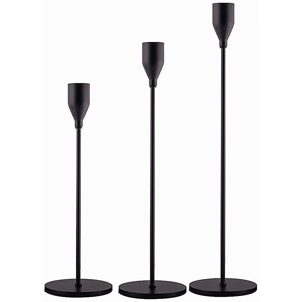 Tvoip Candle Holders Set of 3 for Taper Candles, Candlestick Holder Set Metal Candelabra Fits 3/4 Inch Thick Candle &Led Candle Vintage Modern Decorative Candle Stand (Black)