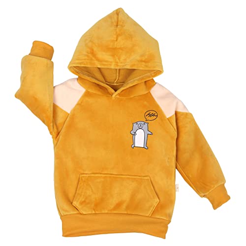 Image of Bold N Elegant Unisex Kids Velvet Fleece Solid Happy Hamster Bear Cartoon Warm Velvet Pullover Sweatshirt Hoodie Tshirt and Pyjama Pant Winter Clothing Set