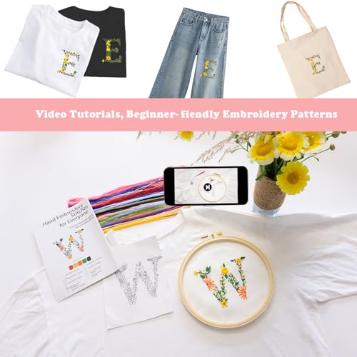 Image of Topapfo Alphabet Letter E Stick and Stitch Embroidery Stabilizers Name Embroidery Kit for Beginners Adults Floral Embroidery Pattern Stencils Templates Needlepoint Crafts
