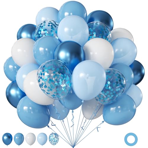 Blue and White Balloons 60Pcs 12Inch Metallic Light Dusty Blue White Balloons Blue Confetti Balloons for Baby Shower Bridal Shower Wedding Engagement Birthday Party Decorations