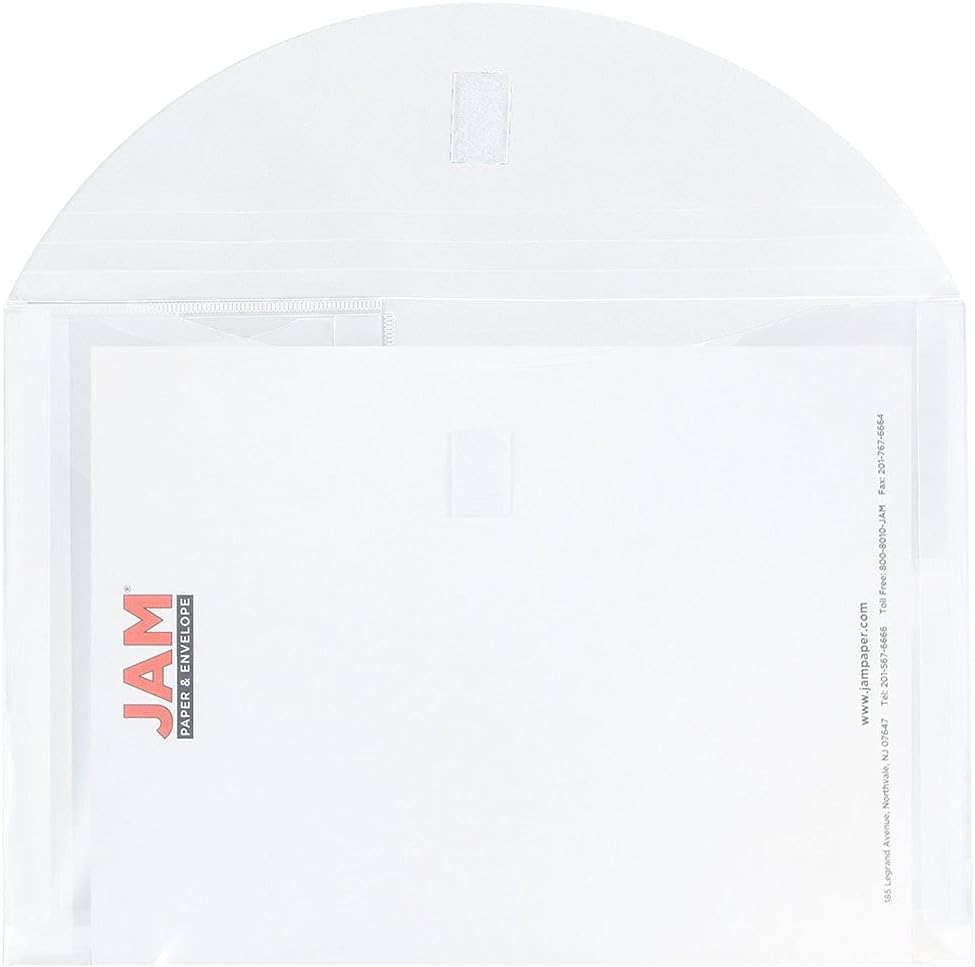 JAM PAPER Plastic Multi Pocket Envelopes with Hook & Loop Closure - 3 Pockets - Letter Booklet - 9 3/4 x 13 - Clear - 12/Pack