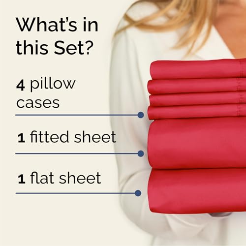 Image of Queen 6 Piece Bed Sheet Set - Comfy, Breathable & Cooling Sheets - Red