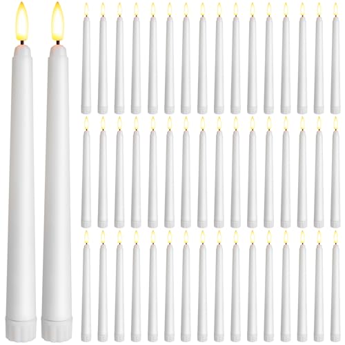 Image of Baquler 50 Pcs 8.5 Inch Flameless Taper Candles Battery Operated Taper Candles Bulk LED Flickering White Candlesticks for Wedding Church Table Centerpiece Halloween Christmas Party Decor