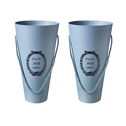 Image of Oasis Pack of 2 Porto Blue Floral Bouquet Cones - Sturdy Water Resistant Cardboard with Rope Handles & Strong Base - Perfect for DIY Arrangements, Home Decor, Weddings & Gifting