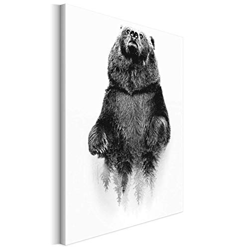 Revolio 30x40 cm Impression sur Toile Murale Tableau Art Peinture Image Motif Moderne Décoration pour le Salon Intérieur Photo - La nature ours des arbres noir et blanc