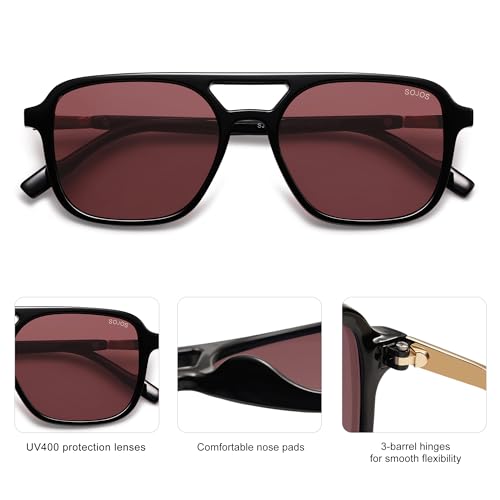 Image of SOJOS Retro Aviator Sunglasses for Women Men,Trendy Rectangle Womens Mens Shades Sun Glasses SJ2202