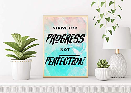 Fitness Motivational Wall Art - “Strive For Progress Not Perfection” Quotes Wall Art for Home & Office - Personalized Wall Art Decor for Gym Enthusiasts - Colorful Gift For Workout Zone, 11x14 inch