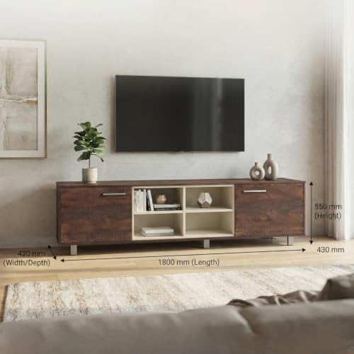 Image of Ritz Engineered Wooden TV Cabinet & Entertainment Unit with Adjustable Center Compartments | Modern Living Room TV Stand with 2 Storage Cabinets | 1800 x 430 x 550 mm - Columbia Walnut & Ivory