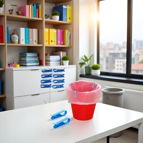 Image of 10 Pcs Blue Plastic Kitchen Garbage Bin Clip Bag Clips - Anti-Slip Fixation Clamp for Trash Cans Garbage Bins
