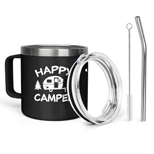 Ceovfoi 14 camper 14 oz Camping Coffee Mug Cup Vacuum Insulated Travel Tumbler with Handle Lid and Straw,Rv Camping Essentials Accessories