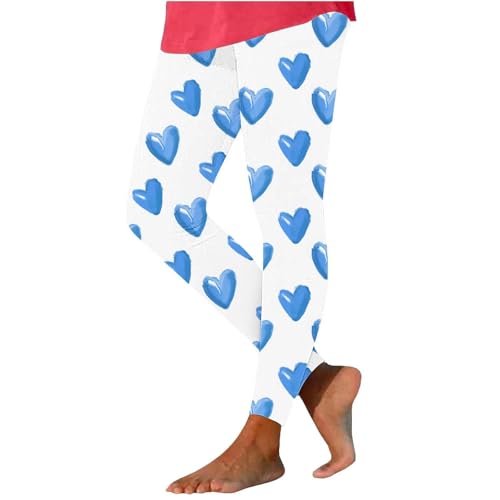 Pantalones elásticos con cordón para mujer, para el día de San Valentín, con estampado de corazón, para yoga, deportes, pantalones elásticos, pantalones de moda para San Valentín, azul celeste, M