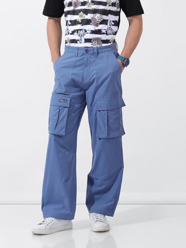 Image of The Indian Garage Co Men Relaxed Fit Textured Mid-Rise Cargos