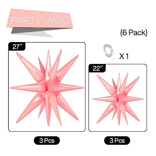 Image of PartyWoo Light Pink Star Foil Balloons 6pcs Different Sizes Pack of 27 22 Inch Explosion Spike Mylar Balloons for Birthday Gender Reveal Baby Shower Engagement Wedding Bachelorette Party Decorations