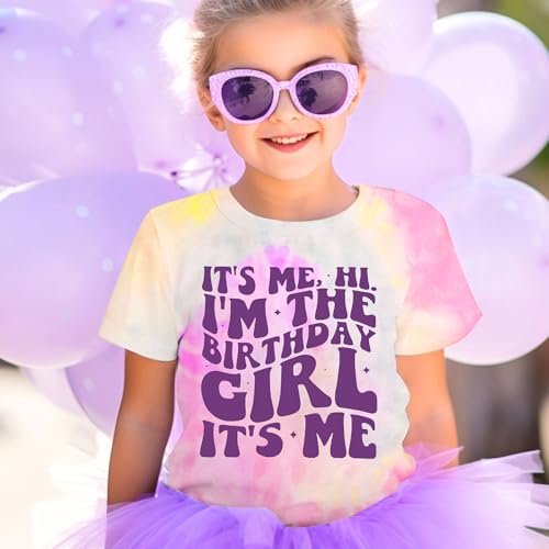Image of LOTUCY Birthday Girl Outfit for Kids Its Me Hi Im The Birthday Girl Shirt | Birthday Party TopsToddler Kid Girls Tie Dye T-Shirt B-Day Gifts