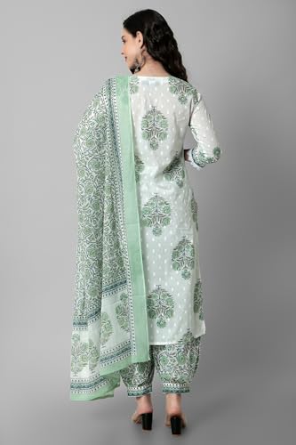 Image of Arayna Women's Cotton Printed Floral Straight Kurta with Palazzo Pants and Dupatta Set