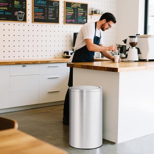 Caneca de basura de acero inoxidable 70 L con tapa abatible miniatura 7