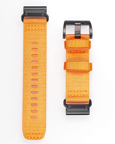 Image of HEMSUT Premium Nylon Watch Band for Garmin Quick Fit Watch - 20 /22 /26mm, Glossy Durable Non-Taper Strap with Tang Buckle Military Strap for Fenix Forerunner Approach MARQ Epix Tactix Quatix D2 Series