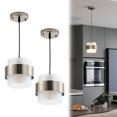 IkirourI Pendant Lights Kitchen Island Lighting, 2 Pack 7 Inch Mini Glass Haning Lights for Entrance...