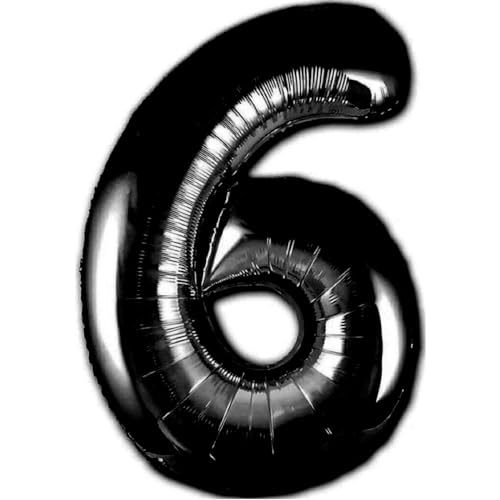 Globo 6° Cumpleaños Número 6 Foil Negro Gigante, Globo XXL de 100cm. Decoración Cumpleaños. Aire o Helio.