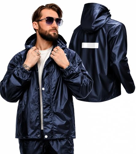 Image of Mens Raincoat Suit with Pant Set Emperor Series | Waterproof Lightweight Breathable Rain Wear | Strong Stitching, Elastic Cuff & Waterproof Zipper Raincoat for men waterproof