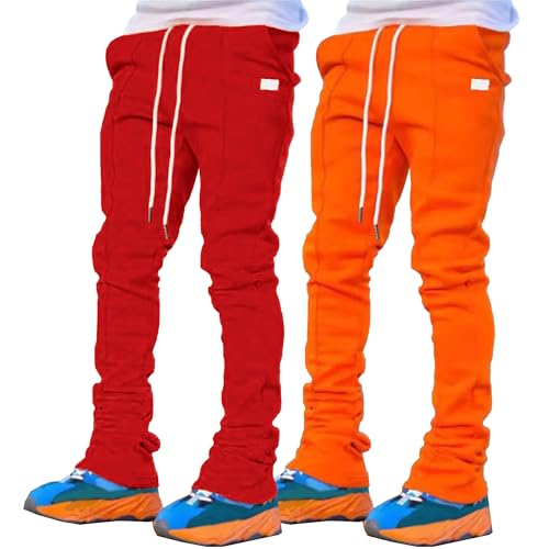 Men Y2K Stacked Flared Sweatpants Athletic Casual Loose Fit Sweatpants Big and Tall Drawstring Running Pant