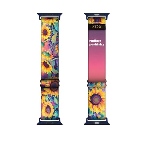 ZOX Apple Watch Band Radiate Positivity | Soft Adjustable Elastic Band with Motivational Affirmations and Beautiful Artwork Gifts for Men Women & Teens (40/41/42 MM)
