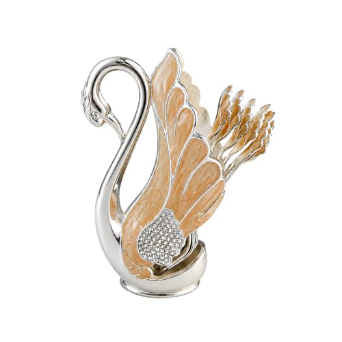 Image of Decorative Swan Fork Holder with Fork Set | Elegant Silver & Gold Finish | Tabletop Dining Organizer | Home Decor & Dining Table Accessory