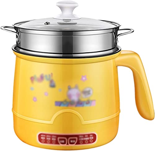 ANSNOW Electric Hot Pot with Handle, Electric Hot Pot Mini, Power Control Ramen Cooker for Dorm and Office, Single/Double Layer Available Hot Pot Rice Cooker Non-Stick Pan Heatproof/Giallo/a Steamer