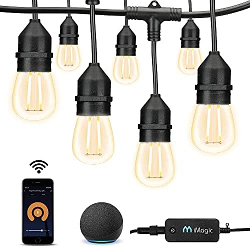 iMagic Outdoor String Lights, Warm White Patio Lights Smart String Lights, Compatible with Alexa/Google Assistant, App Control, 2.4 GHz Only, IP65 Waterproof, Meet to U.S. Standards