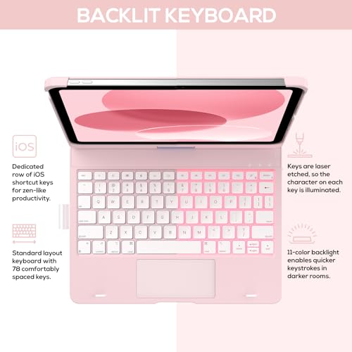 Image of typecase Touch iPad 11th 10th Generation Case with Keyboard (11 inch 2025, A16 & 10.9 inch 2022) - 360 Rotatable, 11-Color Backlit, Multi-Touch Trackpad, Pencil Holder, Thin & Light - Light Pink