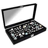 Ikee Design Glass Top Black Jewelry Display Case With 72 Slot Ring Tray 14 3/4